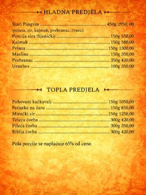 Meni - Stari Pingvin jelovnik maj 24