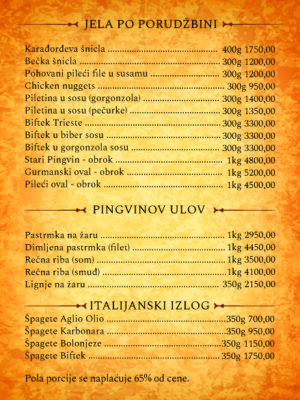 Meni - Stari Pingvin jelovnik maj 24